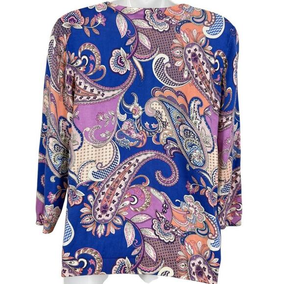 Talbots Womens Thin Violet Blue Paisley Floral Cardigan Sweater Cotton Blend M - Picture 14 of 16